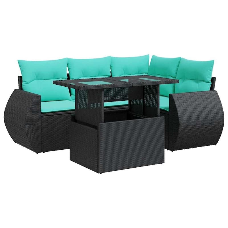 vidaXL Patio Sofa Set with Cushions and Table Outdoor 5 Piece Poly Rattan