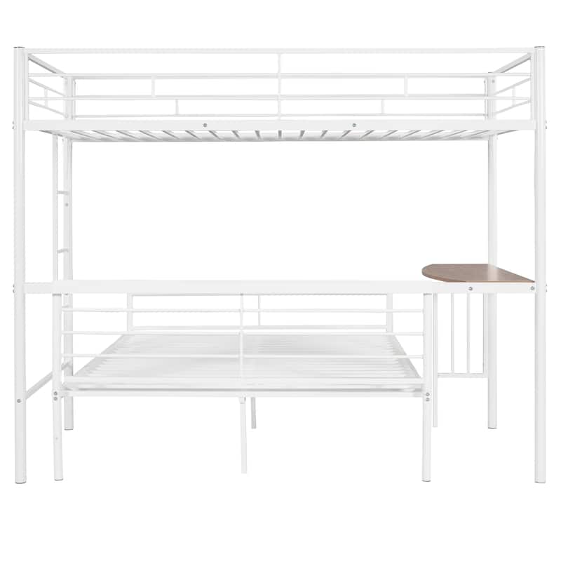 Twin over Full Metal Bunk Bed with Desk, Ladder, and Quality Slats