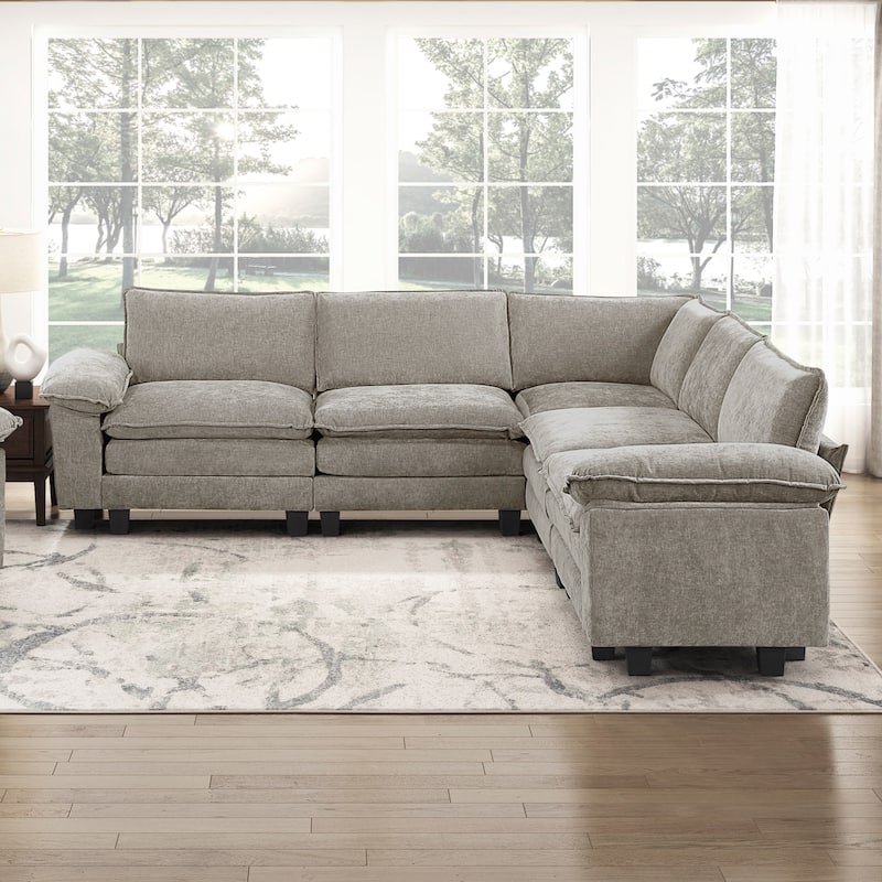 Terra Chenille 5-Piece Modular Sectional Sofa - Wood Finish Feet
