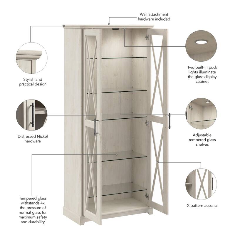 Lennox Curio Cabinet with Glass Doors and Shelves by Bush Furniture