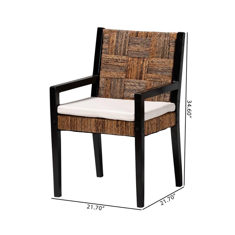 Raniya Handwoven Seagrass Dining Chair Set of 2- Solid Mango Wood Frame with Woven Seat and Backrest, Black