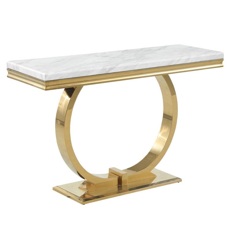 Best Master Furniture Erasmus White/Gold Marble Single Ring Pedestal Sofa Table - Gold