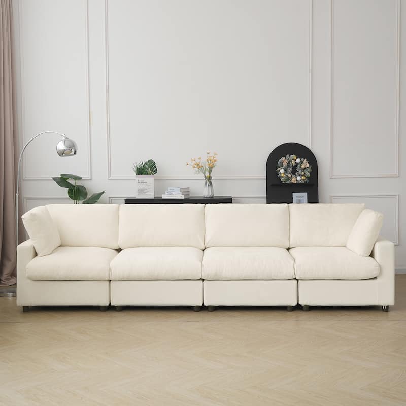 134" Cloud Sectional Sofa, Oversized Modular Sectional Couch ,4 Seat Sofa with Removable Covers - Beige