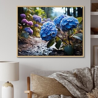 Designart "Blue Purple Hydrangea Field II" Floral Framed Canvas Wall ...