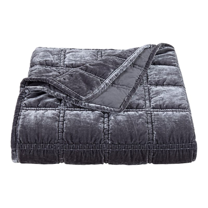 HiEnd Accents Stella Faux Silk Velvet Romantic Western Double Box Stitch Throw Blanket, 50"x60"