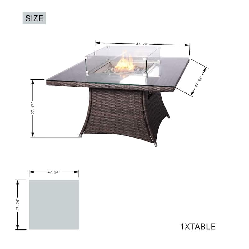 Modern Outdoor Square Fire Pit Table Set with 4 Dining Chairs