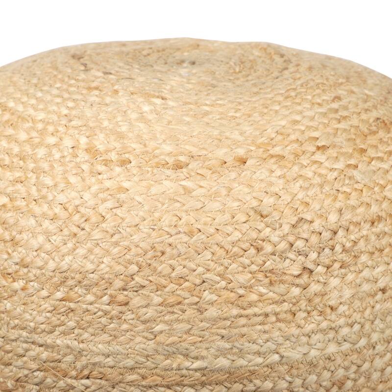 HomeRoots 18" Natural And Navy Blue Jute Blend Cylinder Striped Pouf Ottoman