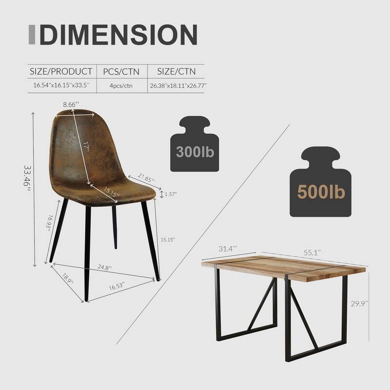 Mid-Century Modern 5 Piece Dining Table Set,Solid Wood Table with 4 Upholstered Chairs