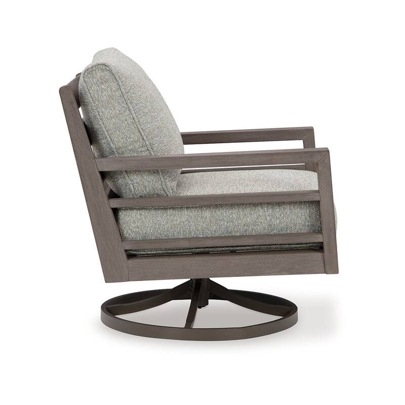 Karo 35 Inch Outdoor Swivel Lounge Chair, Cushioned, Gray, Brown Finish