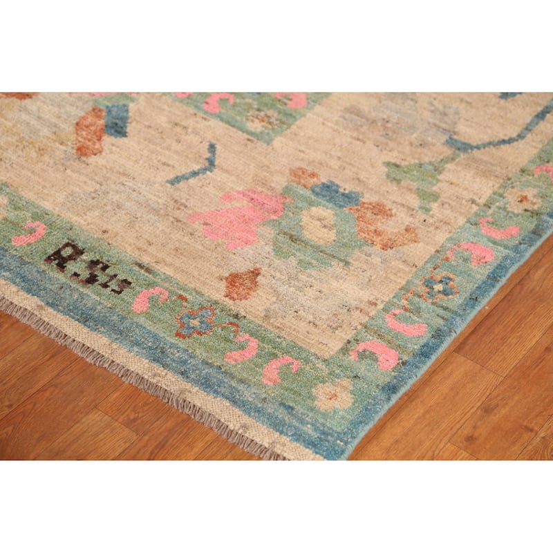 Vegetable Dye Blue Oushak Turkish Large Rug Hand-Knotted Wool Carpet - 10'5" x 14'0"