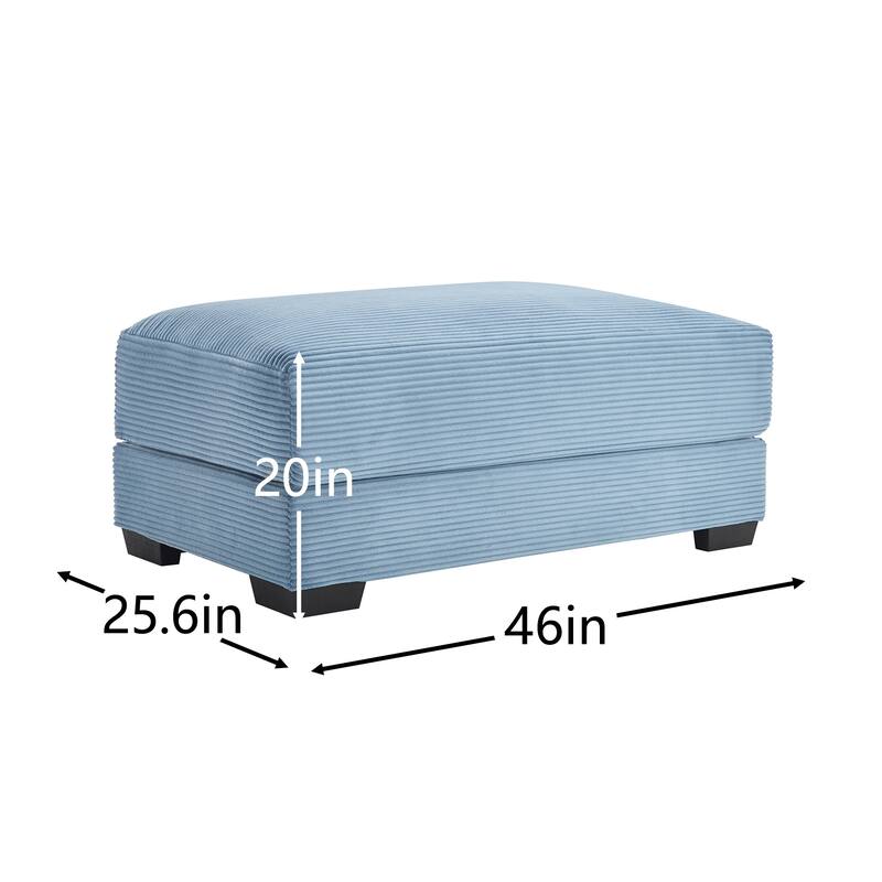 Blue Corduroy Ottoman Sofa with Storage - 46" Wide Modular Sectional with Thick Armrests, Solid Wood Frame & Movable Ottoman