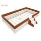 preview thumbnail 15 of 36, Brown White Sofa Bed Two-color Daybed Toddler Floor Bed with Fence and Stairs Grounded Wood Slat Support Frame Upholstered Bed