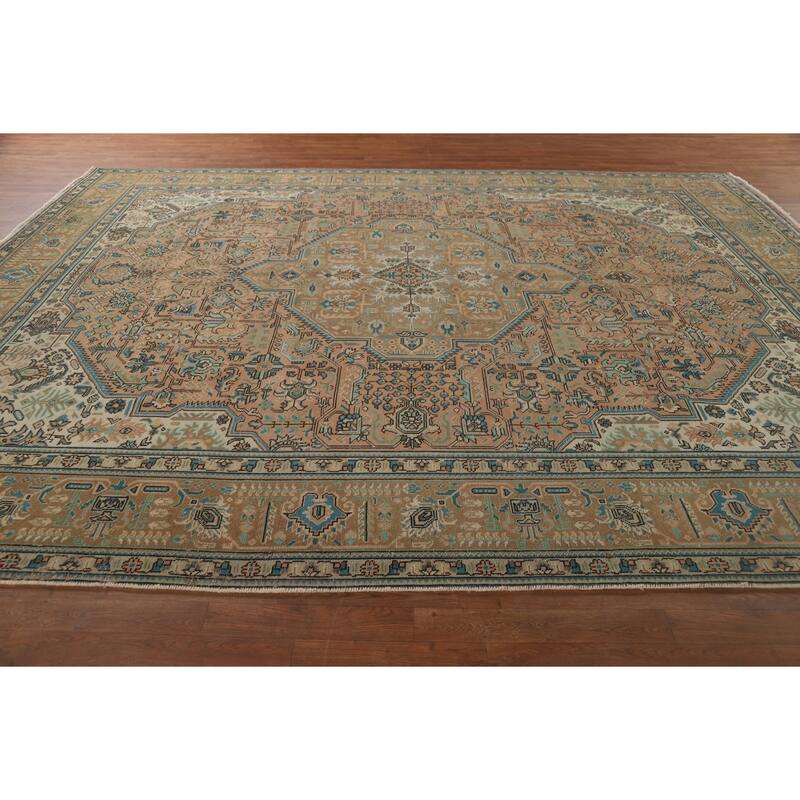 Geometric Tabriz Vintage Persian Area Rug Handmade Wool Carpet - 9'11" x 12'7"