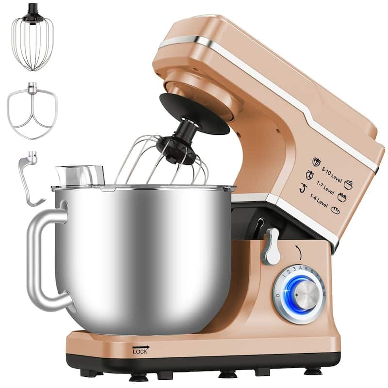 Stand Mixer - 7.5QT Capacity, 10-Speed Settings, 660W Motor - Champagne Gold