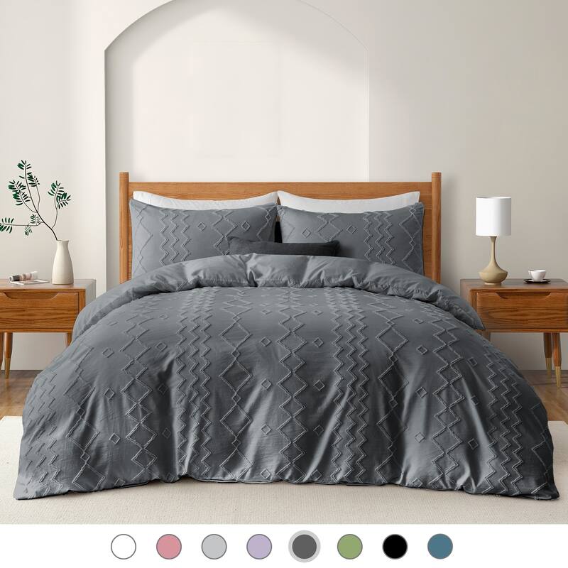 Tufted Clipped Jacquard Geometric Oversized Duvet Cover & Pillowcase Set