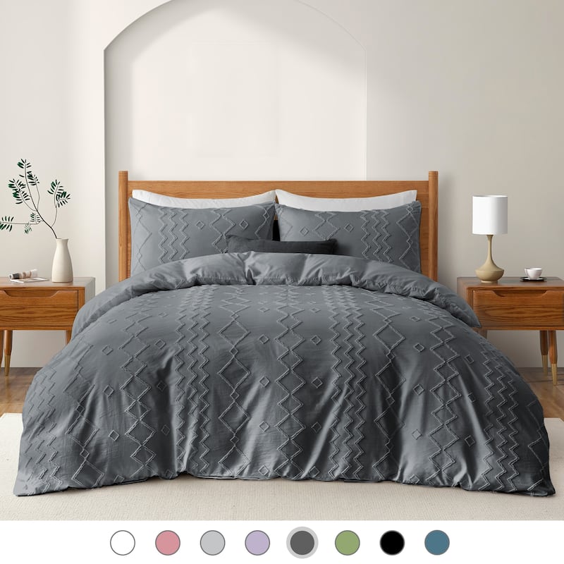 Clipped Jacquard Geometric Duvet Cover & Pillowcase Set - Dark Gray/Diamond - Twin