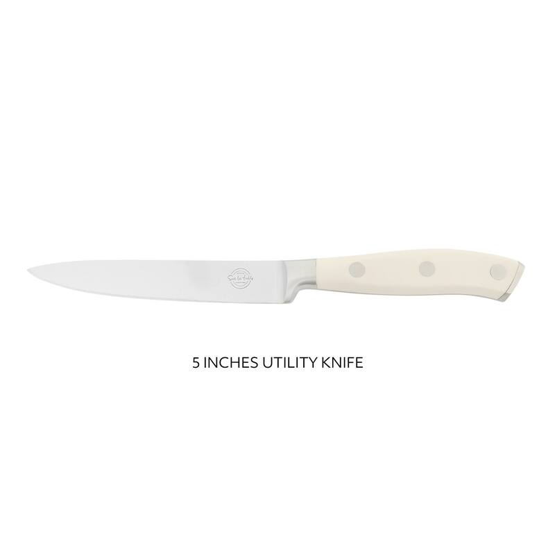 Sur La Table Kitchen Essential Tasting Kitchen German Steel Forged Full Tang Prfessional Knife with White Handle