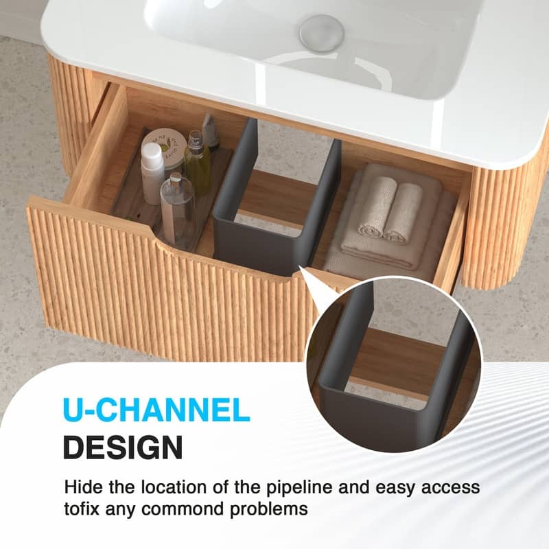 Floating Bathroom Vanity with Ceramic Sink Top Wall Mounted
