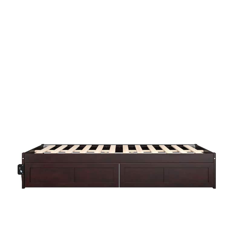 Full Size Bed with Drawers - Modern Bohemian Style Bed Frame, Espresso Finish