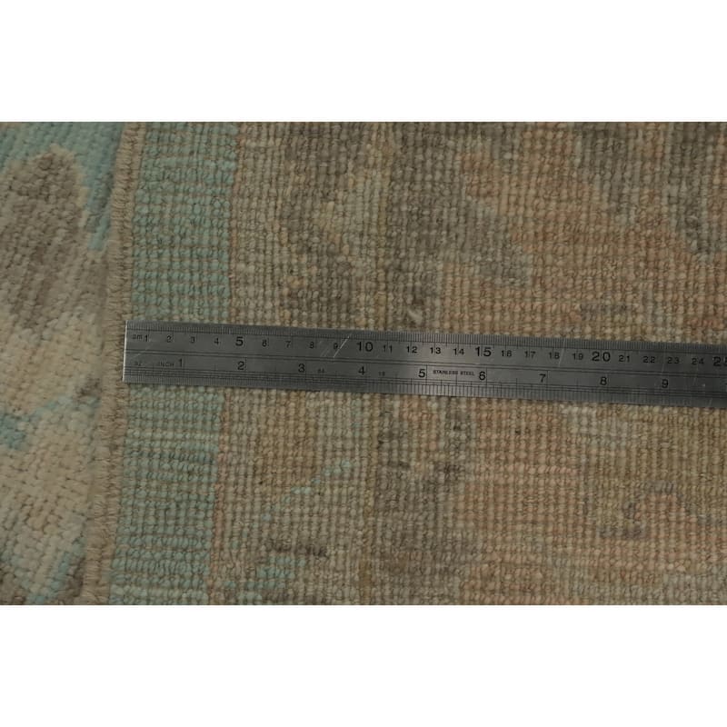 Vegetable Dye Blue Oushak Turkish Area Rug, Floral Geometric Carpet - 10' 3'' X 8' 3''