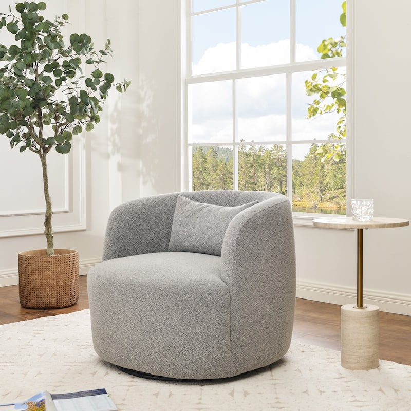 KINWELL 34" Sherpa Swivel Accent Chair Boucle Upholstered Armchair
