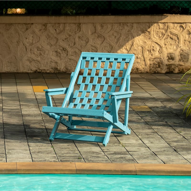 Aspen Fully Assembled All-Weather HDPE Outdoor Folding Lounge Chair with Removable Cushion - Hawaiian Blue