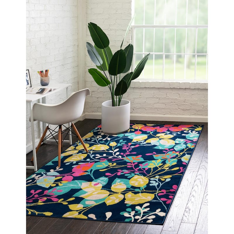 Contemporary Chorisia Collection Area Rug - 9'x12' - Navy Blue