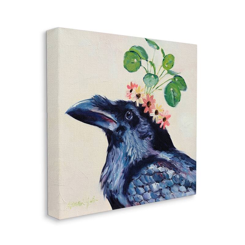 Stupell Black Crow with Bohemian Floral Crown Canvas Wall Art - 24 x 24