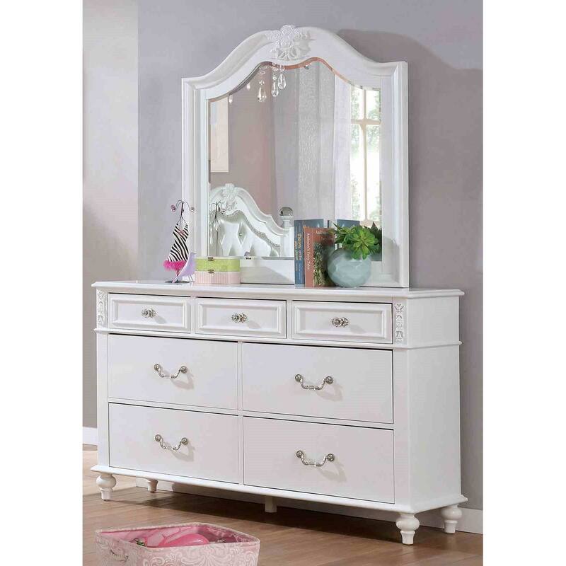 Traditional White Finish 4-PC Bedroom Set Tufted Bed Dresser Mirror Nightstand