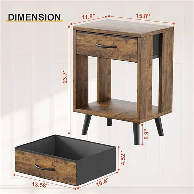 Nightstands Set of 2 with Fabric Storage Drawer