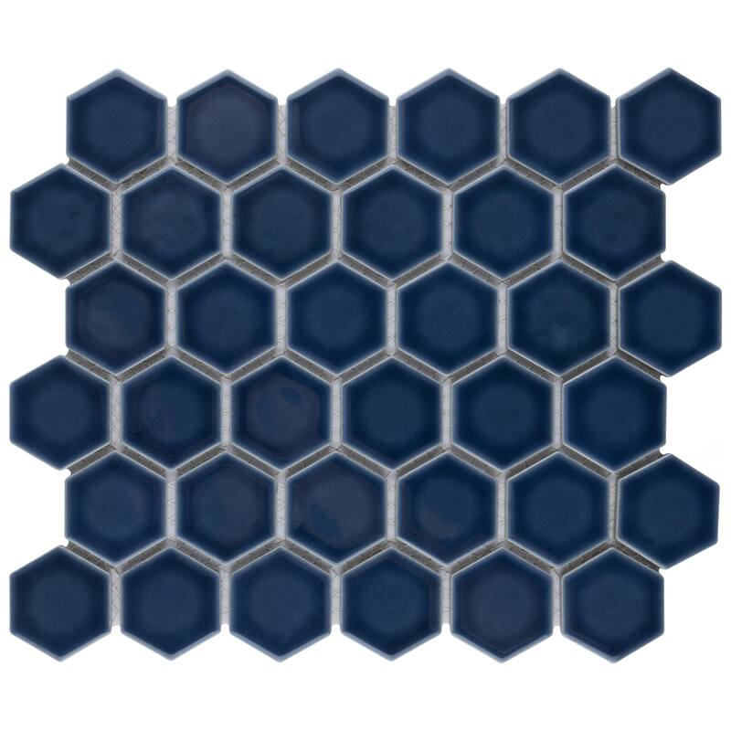 Merola Tile Hudson Due 2" Hex Denim Blue 10-7/8" x 12-5/8" Porcelain Floor and Wall Tile