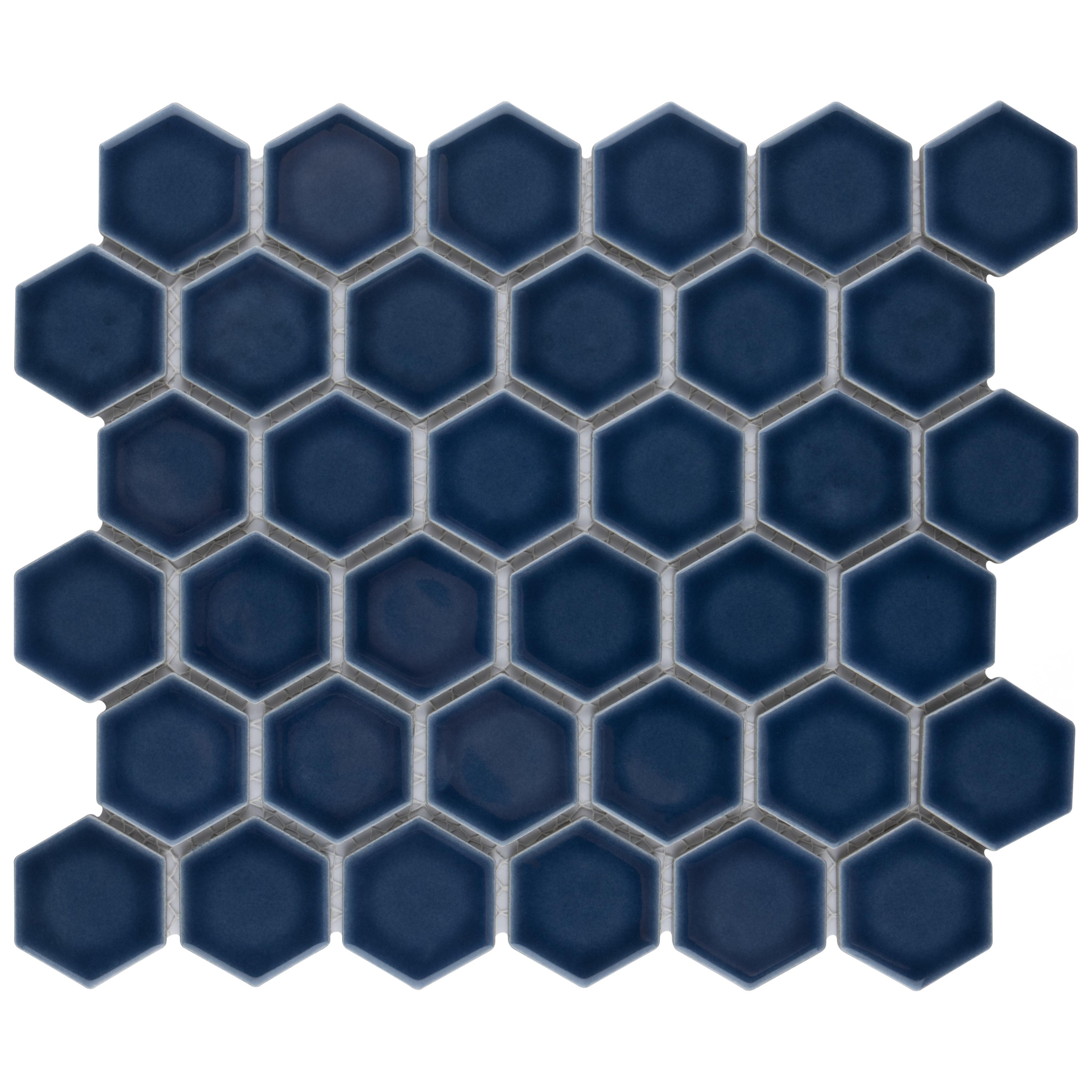 Merola Tile Hudson Due 2" Hex Denim Blue 10-7/8" x 12-5/8" Porcelain Mosaic Floor and Wall Tile