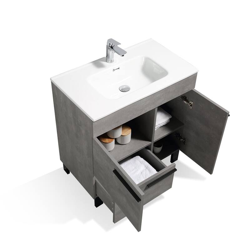Freestanding Bathroom Vanity Set in Concrete Grey with Integrated Ceramic Sink
