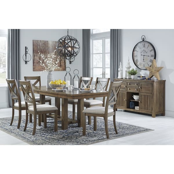 slide 2 of 9, Signature Design by Ashley Moriville Grayish Brown 8-Piece Dining Package