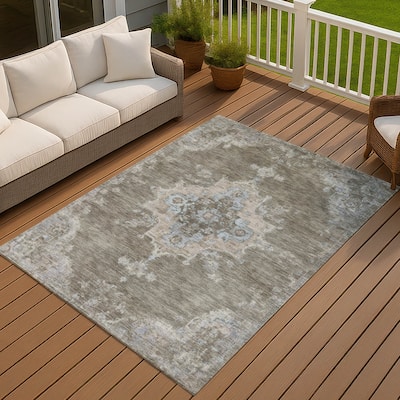 Machine Washable Indoor/ Outdoor Traditional Tabriz Chantille Rug