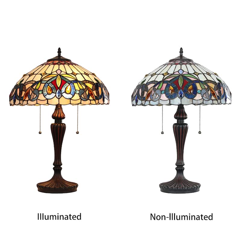 Tiffany-Style Victorian Design 2-light Dark Bronze Table Lamp