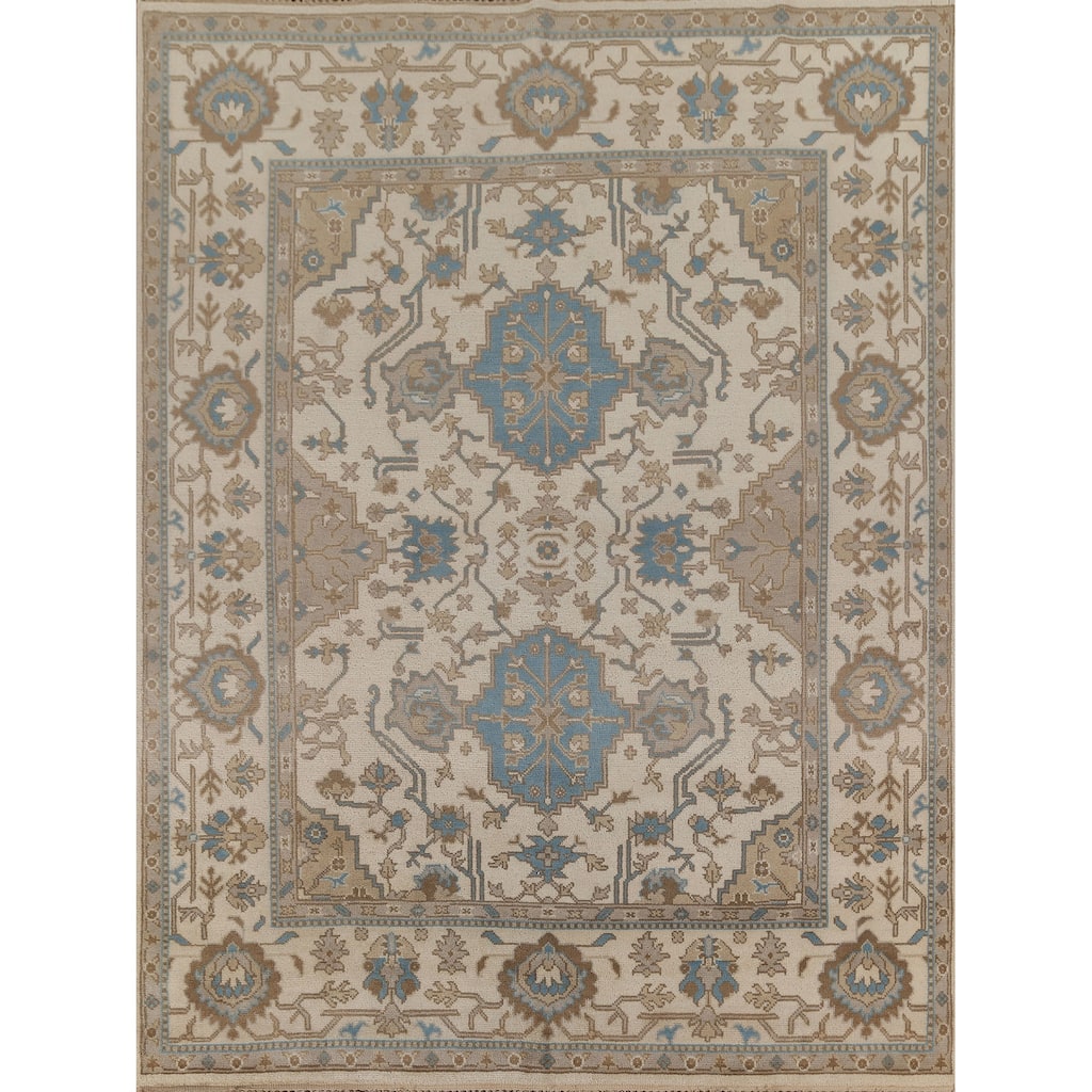 Hand Knotted Oriental 100% Wool Carpet Transitional All-Over Beige & Ivories Oushak Area Rug - 10' 2'' X 8' 0''