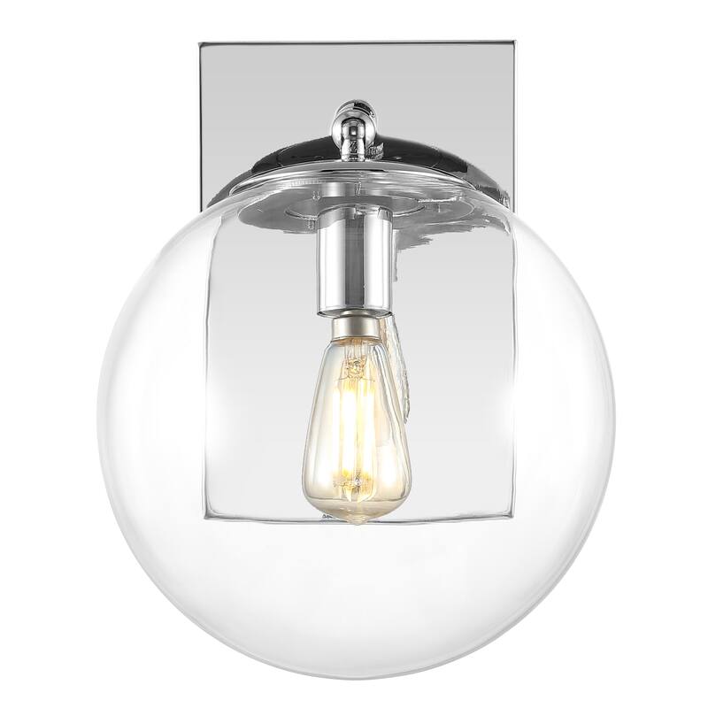 SAFAVIEH Lighting Suada 9-inch Glass Orb Wall Sconce with Bulbs (Set of 2) - 8.5 In. W x 7 In. Dx 8.5 In. H - 9Wx7Dx9H - Chrome
