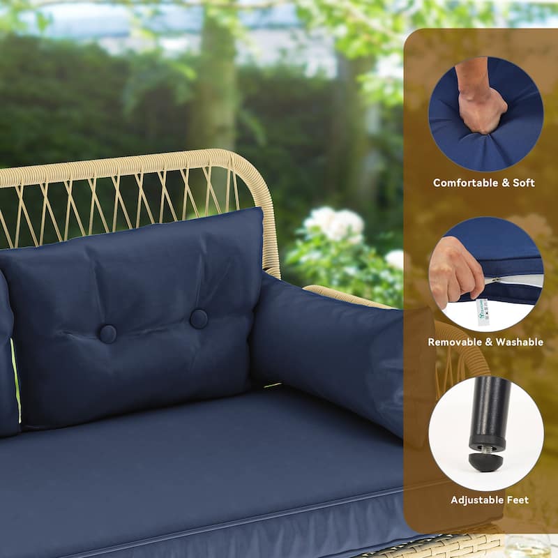 Moasis 2-Piece Outdoor Wicker Loveseat Set Weather-Resistant Rattan Patio Conversation Furniture - 45.3"L x 20.5"W x 32.2"H