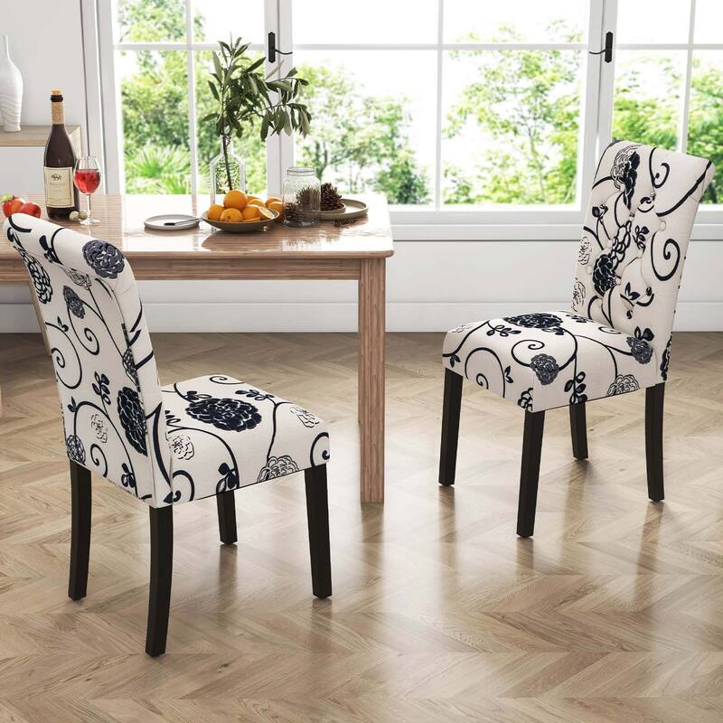 Costway Set of 2 Parsons Upholstered Fabric Chair with Wooden Legs