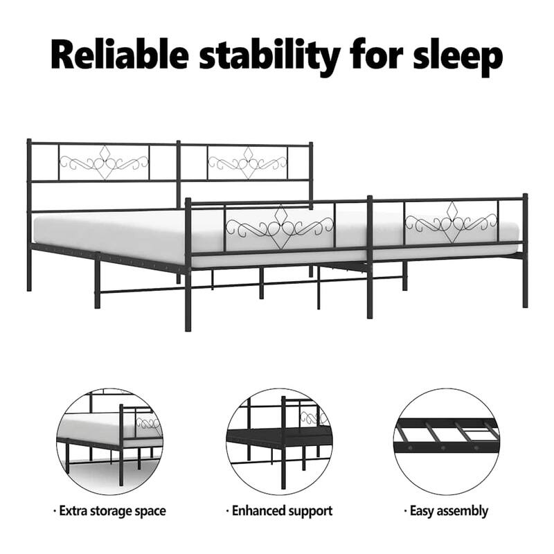 vidaXL 12 Inches Black King Size Metal Bed Frame No Mattress