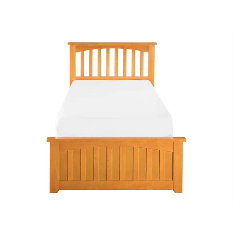 Gothic Grace Platform Bed with Trundle - Twin/Full Size, Grey Hardwood - Sturdy & Elegant Design