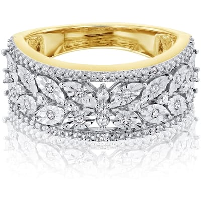 Kobelli 1/10 Carat Natural Diamond 10k Solid Two Tone Gold Vintage Style Wide Butterfly Ring
