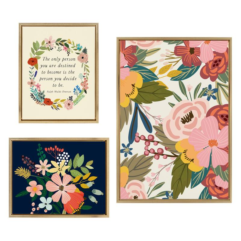Kate and Laurel Sylvie Mid Century Canvas Art Set by Mia Charro - 3 Piece Set