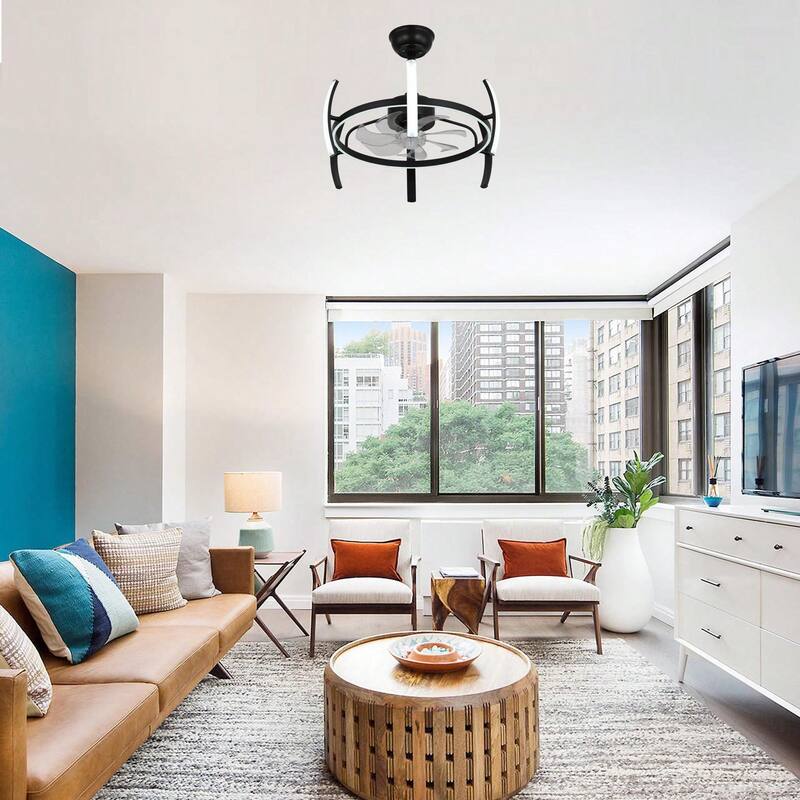 Cusp Barn 24 Inch Modern DIY Ceiling Fan with Dimmable LED Light, Silent DC Motor, 3 Color Changing Light Fixtures for Bedroom