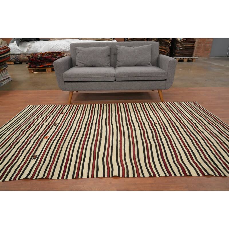 Hand Woven Oriental 100% Wool Carpet Southwestern Geometric Multi-Colored Kilim Area Rug - 8' 0'' X 4' 11''