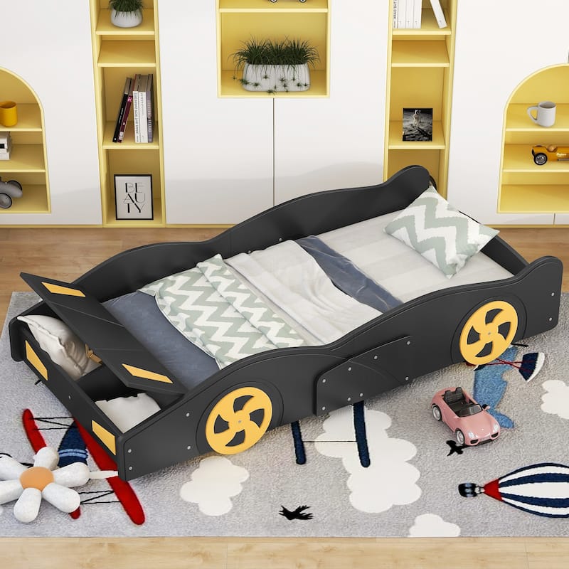 Race Car-Shaped Platform Bed with Wheels and Storage - Bed Bath ...