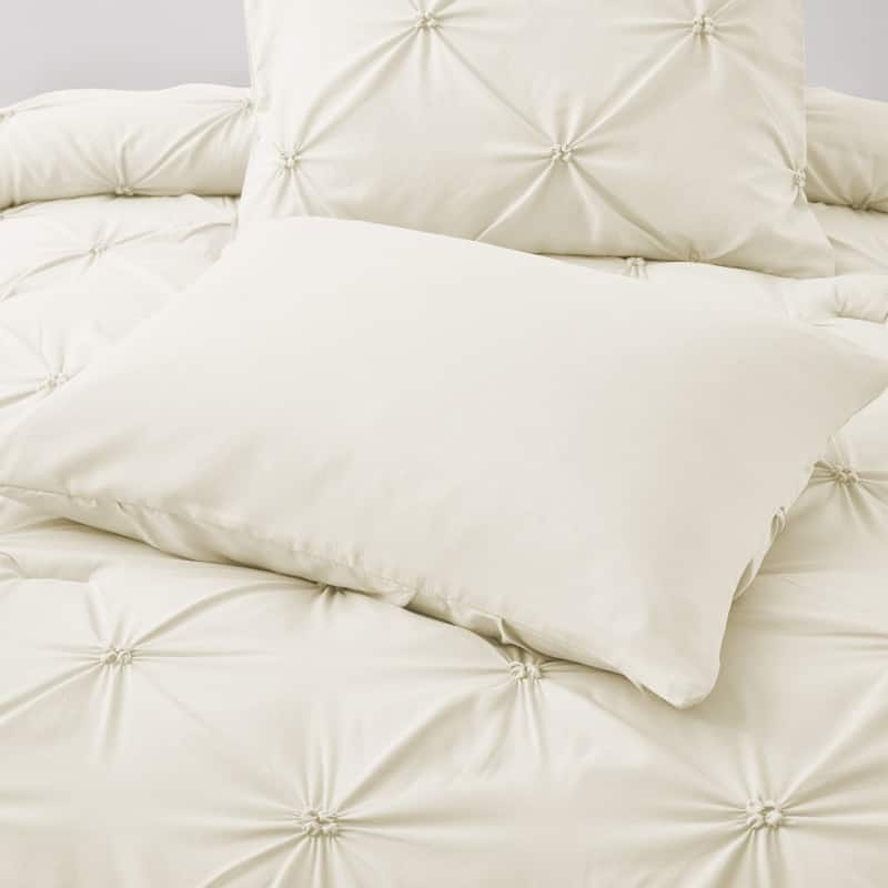 3 Piece Reversible Pintuck Pinch Pleat Comforter Set, Bedding Set for All Season