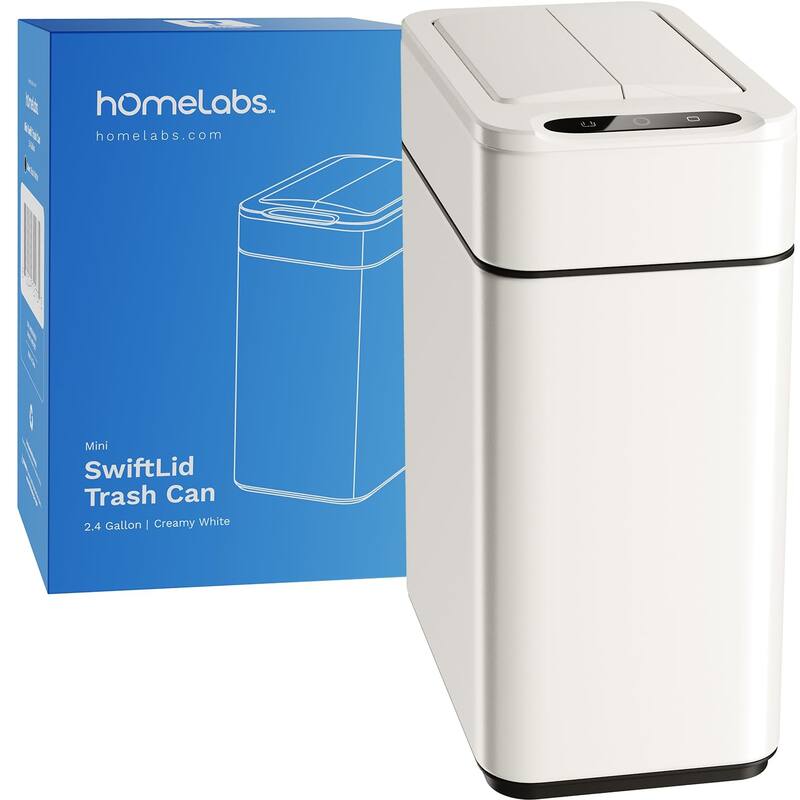 hOmeLabs 2.4 Gallon Kitchen Trash Can - Retractable Automatic Sensor Butterfly Lid, Easy Clean, Battery-Operated - Creamy White