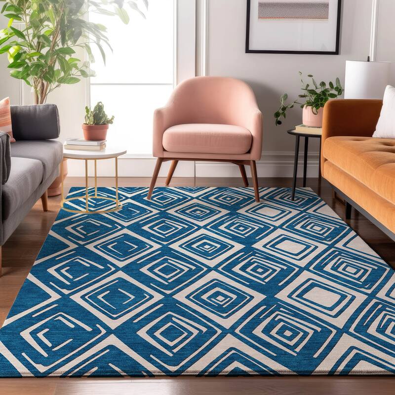 Premium Washable Super Soft Diamond Cascade Mayfield Rug - Navy - 10' x 14'